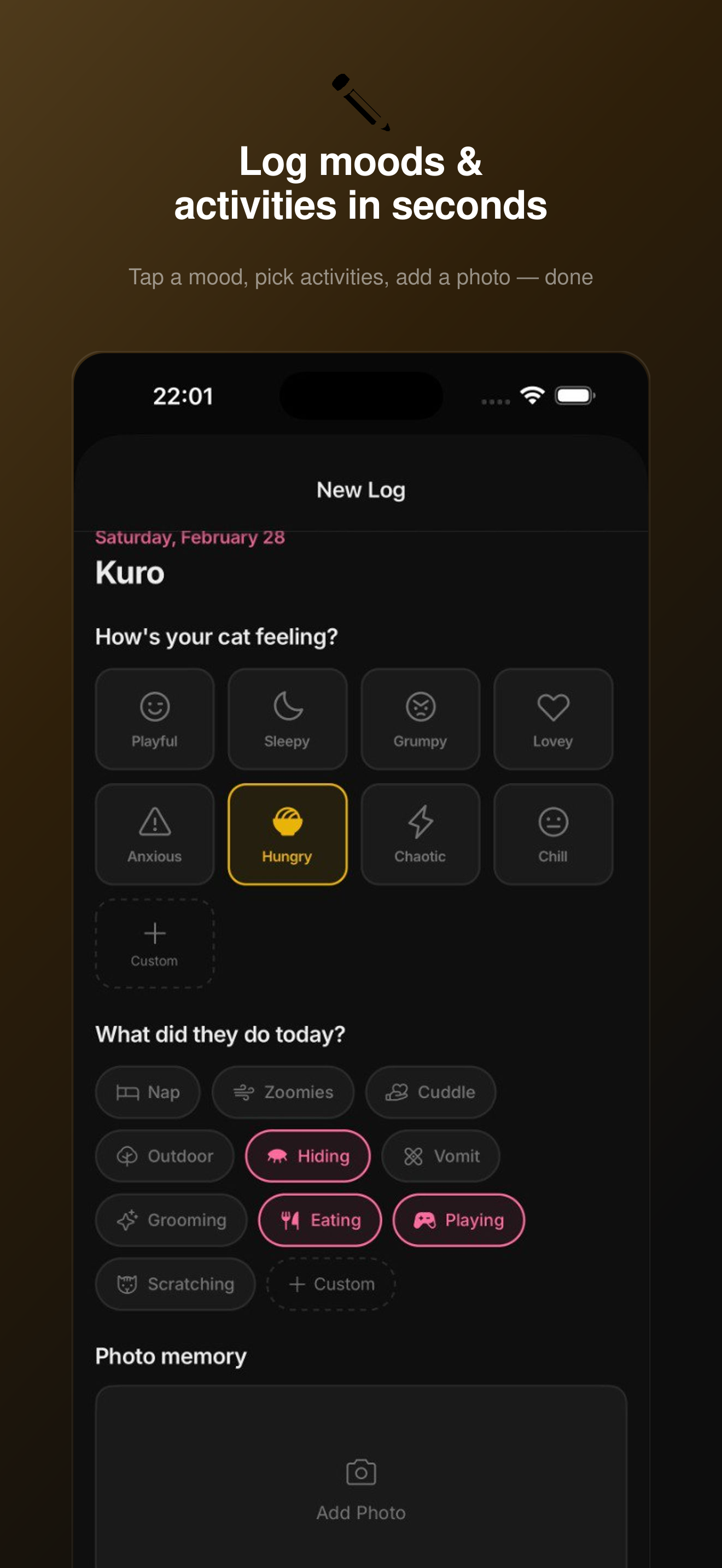 Log moods and activities